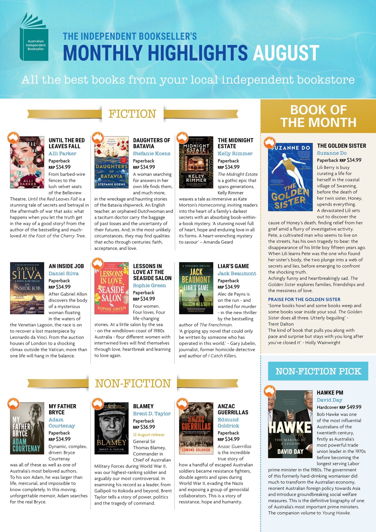 The Independent Bookshop's Monthly Highlights August 2025 Newsletter