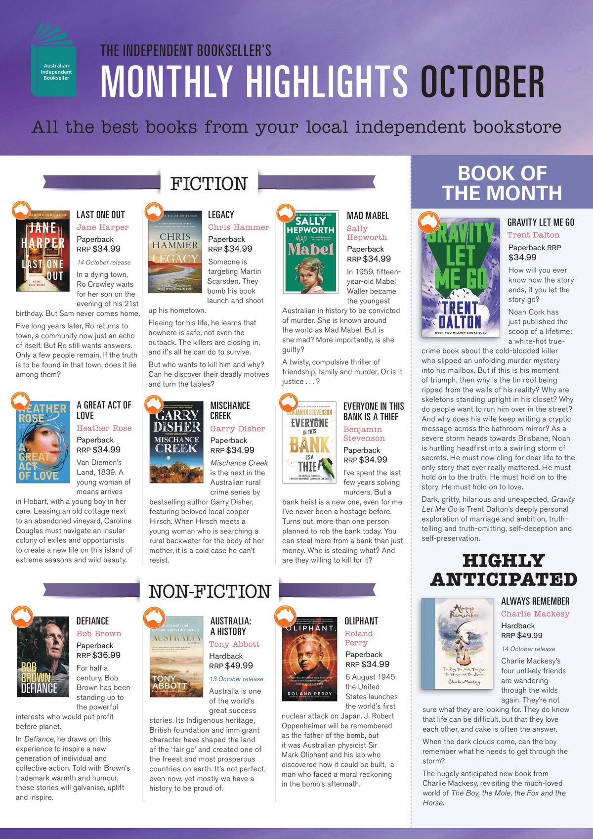 The Independent Bookshop's Monthly Highlights October 2025 Newsletter