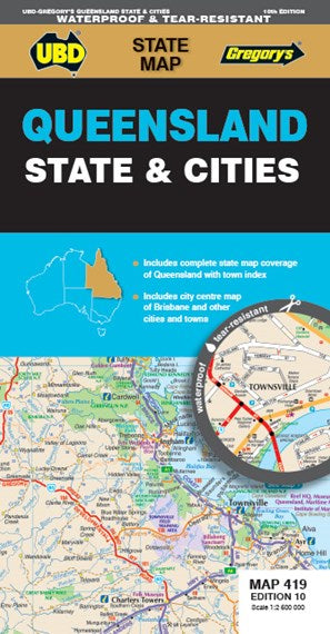 Queensland State & Cities Map 419 10th ed (waterproof)