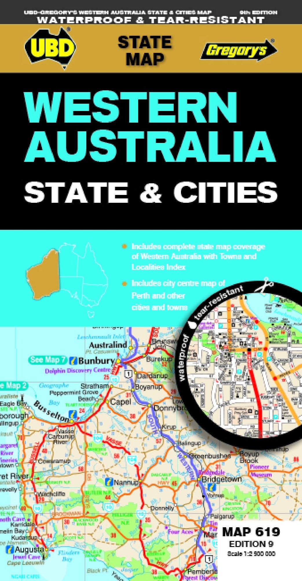 Western Australia State & Cities Map 619 9th ed waterproof