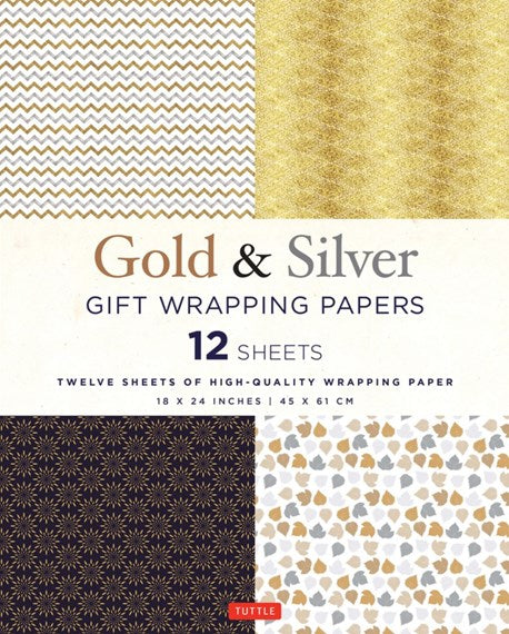 Gold & Silver Gift Wrapping Papers 12 Sheets