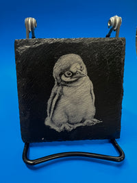 Load image into Gallery viewer, Square Slate Coaster: Baby Penguin
