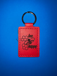 Load image into Gallery viewer, Leather Keyring: Bee Happy (assorted colours)
