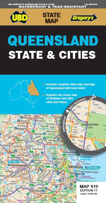 Queensland State & Cities Map 419 11th ed (waterproof)