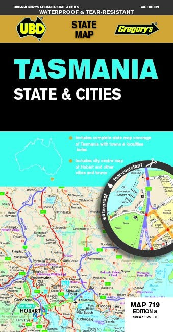 Tasmania State & Cities Map 719 8th ed (waterproof)