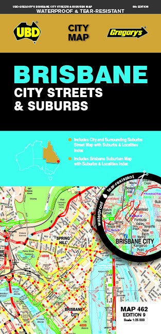 Brisbane City Streets & Suburbs Map 462 9th ed (waterproof)