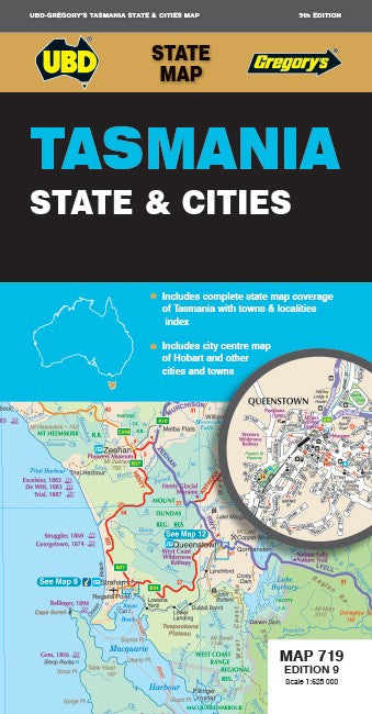 Tasmania State & Cities Map 719 9th ed (waterproof)