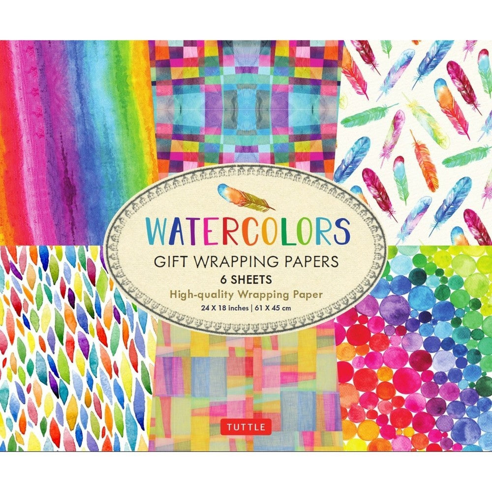 Rainbow Watercolors Gift Wrapping Papers 6 sheets