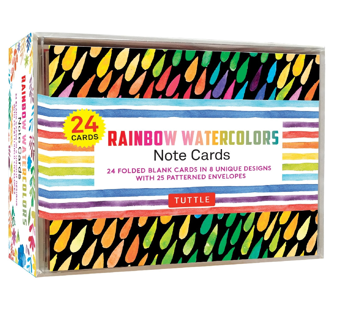 Rainbow Watercolors Note Cards - 24 Cards